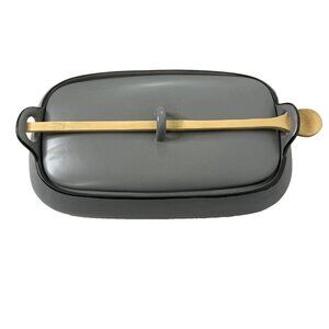 Servappetit Potbelly Covered Baking Dish Gray Ceramic w/Lid and Spoon 9 x 15 in